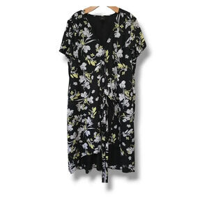 Worthington JCPenney Women's black floral short sleeves wrap dress xl